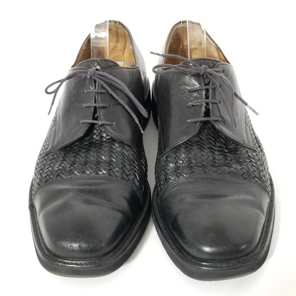 VINTAGE‎ BALLY WOVEN MENS BLACK LEATHER OXFORD《715》sz 11 lace ups - Picture 1 of 16